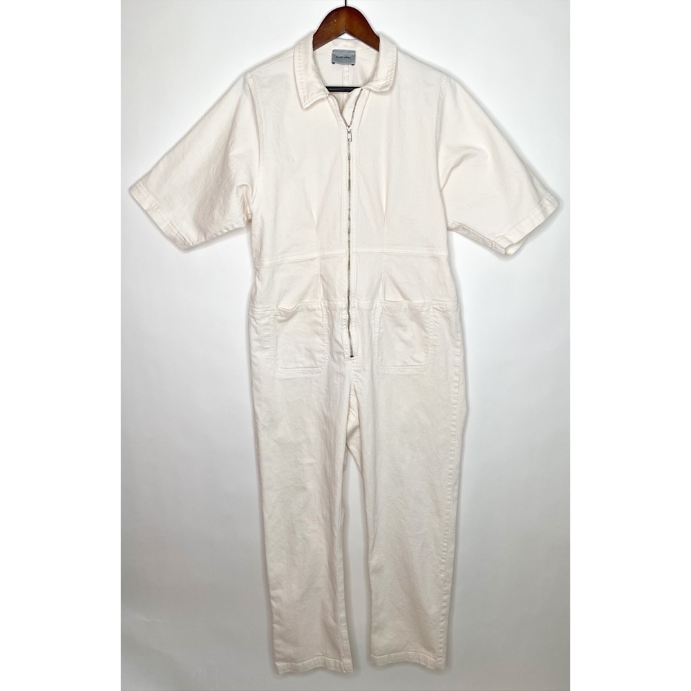 Rachel Comey Jumpsuit Drill Cream White Short Sleeve Utility Workwear Size 10